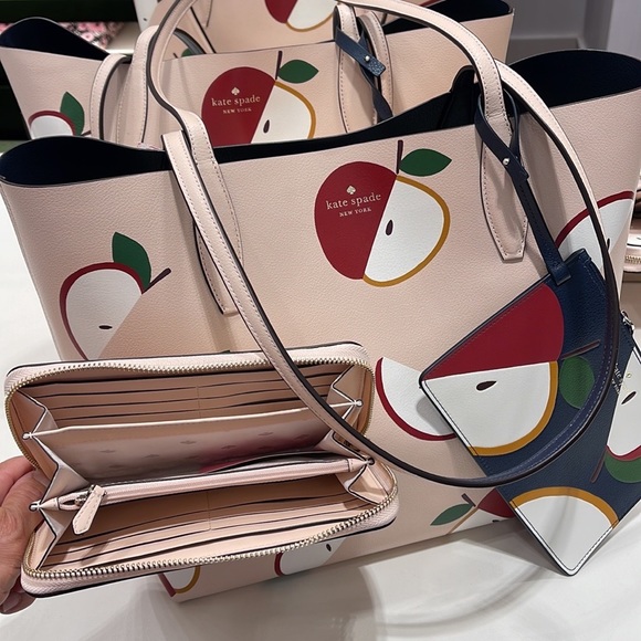 Kate Spade Honeycrisp Large Apple Tote & Honeycrisp Red Apple Continental Wallet - Picture 14 of 16
